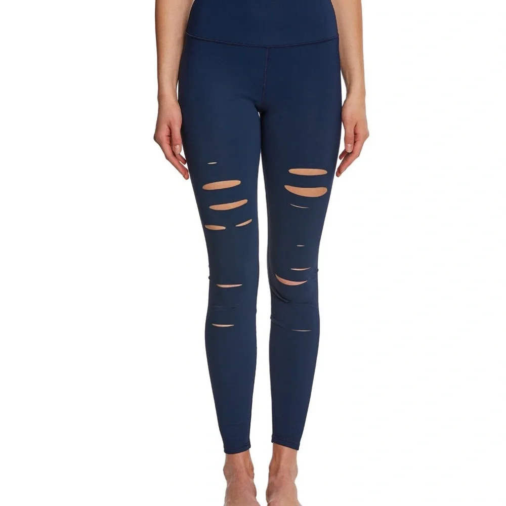 Alo Blue Ripped Warrior High Rise Yoga Leggings‎